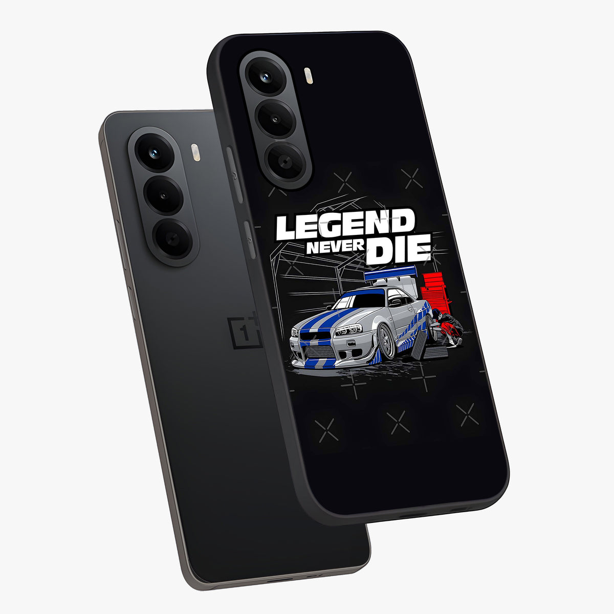 Midnight Racing Legacy Glass Case displayed in angled mockup highlighting dynamic automotive design with bold midnight aesthetic.