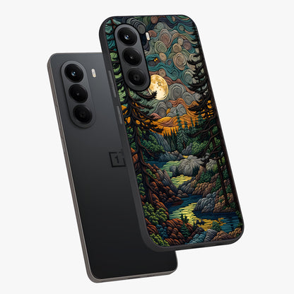 Moonlight Forest Dream Glass Case displayed in angled mockup highlighting dreamy forest design with glowing moon aesthetic.