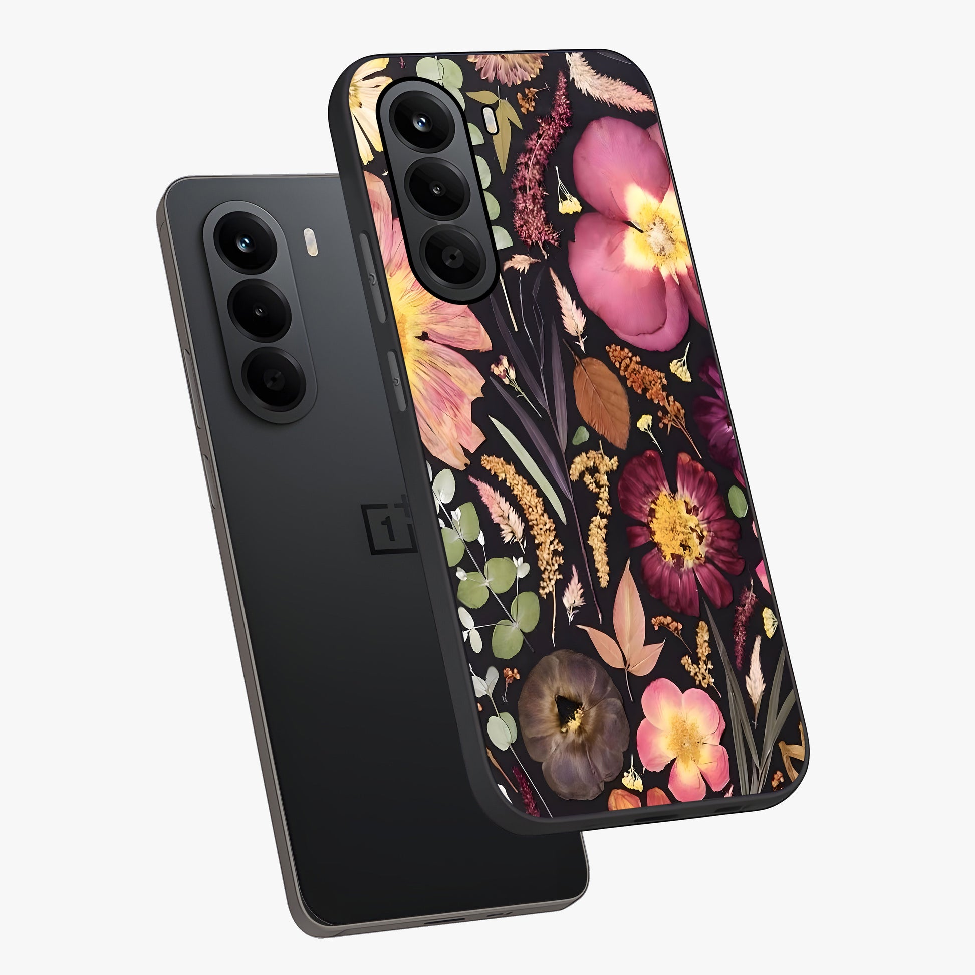 Petal Dream Tapestry Glass Case displayed in angled mockup highlighting decorative petal pattern with elegant botanical aesthetic.