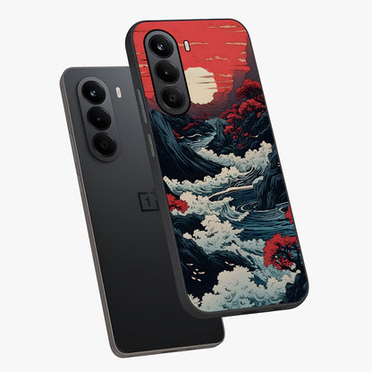 Red Sunset Scenery Glass Case displayed in angled mockup highlighting glowing sunset sky design with scenic aesthetic.