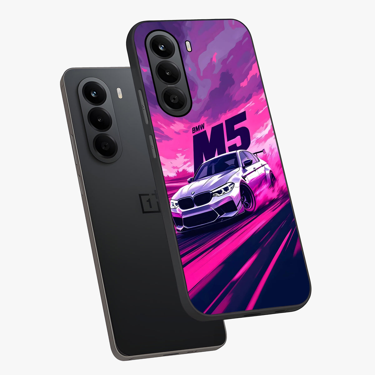 Velocity Drift Pulse Glass Case displayed in angled mockup highlighting dynamic drift design with sporty automotive aesthetic.