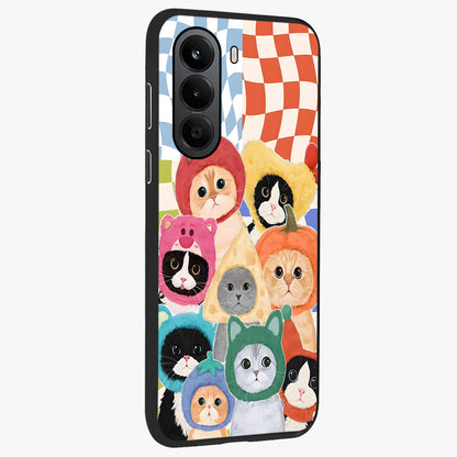 Cats in Fruits Glass Case upright view showcasing charming cat artwork with fun fruity theme.