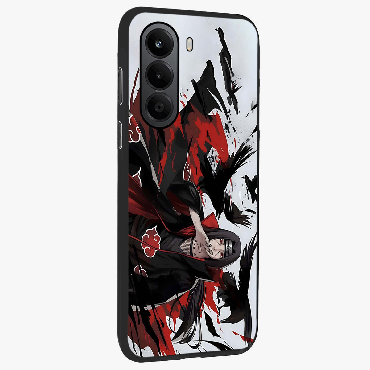 Crimson Crow Illusion Glass Case upright view showcasing striking crow illusion artwork with intense crimson theme.