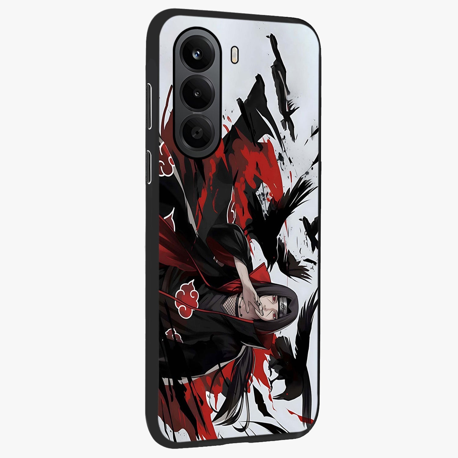 Crimson Crow Illusion Glass Case upright view showcasing striking crow illusion artwork with intense crimson theme.