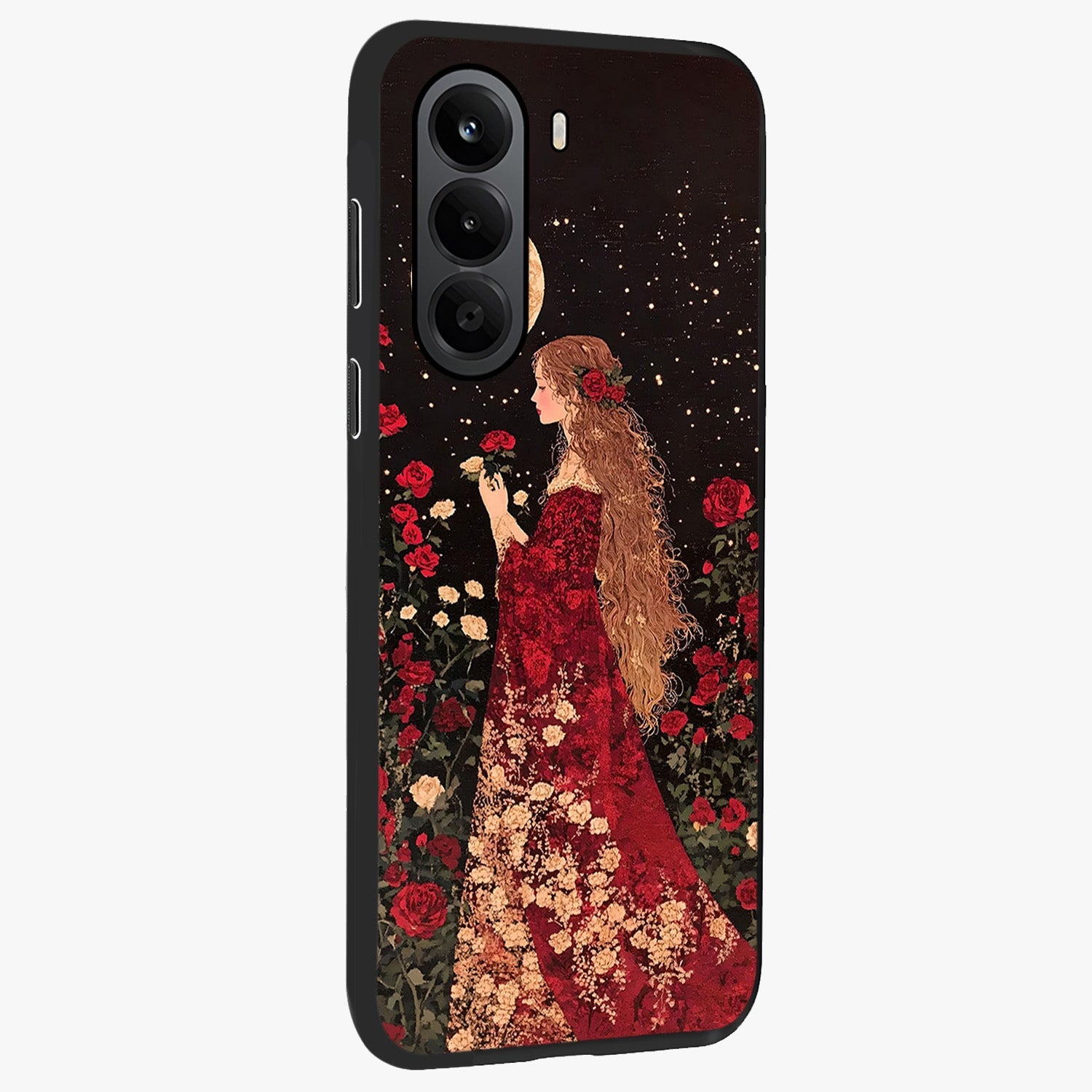 Crimson Dreams Glass Case upright view showcasing dreamy red toned artwork with modern aesthetic style.