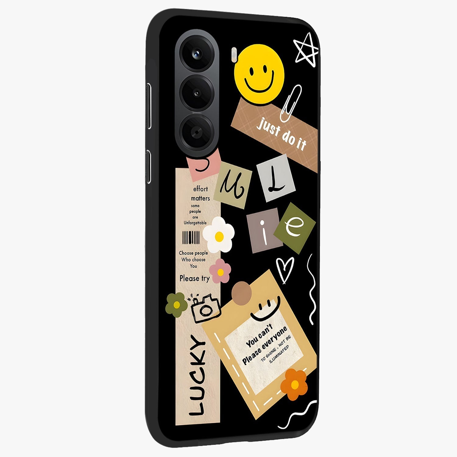 Lucky Aesthetic Collage Glass Case upright view showcasing vibrant collage artwork with youthful aesthetic theme.