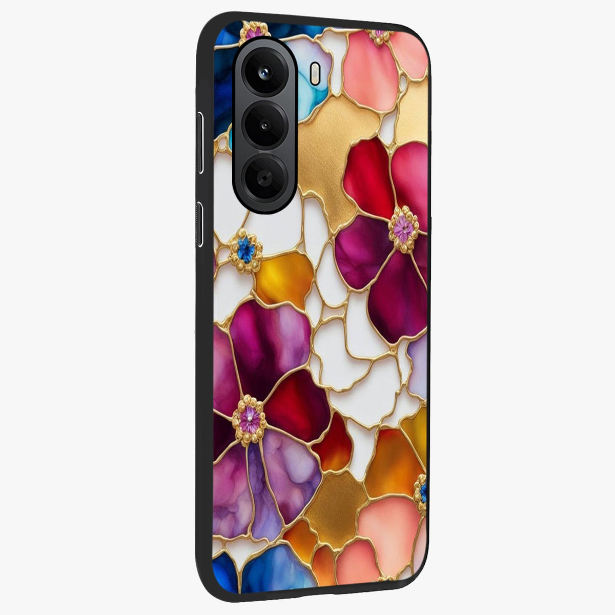 Marble Flower Pattern Glass Case upright view showcasing decorative marble flower artwork with refined style.