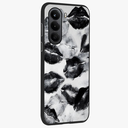Midnight Kiss Marks Glass Case upright view showcasing stylish kiss mark artwork with trendy romantic theme.