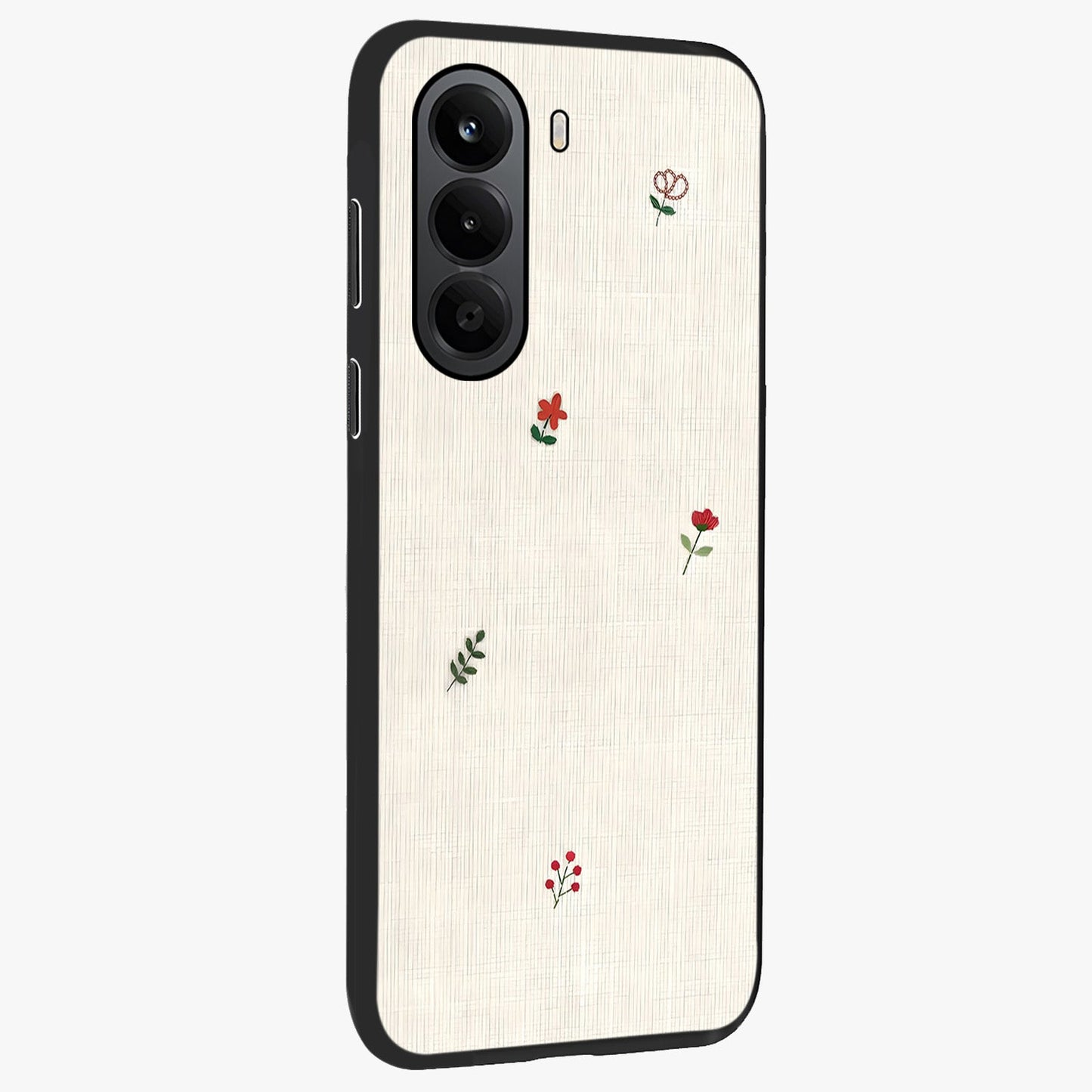 Minimalistic Blue With White Flower Pattern Glass Case upright view showcasing clean white flower artwork with calming blue theme.