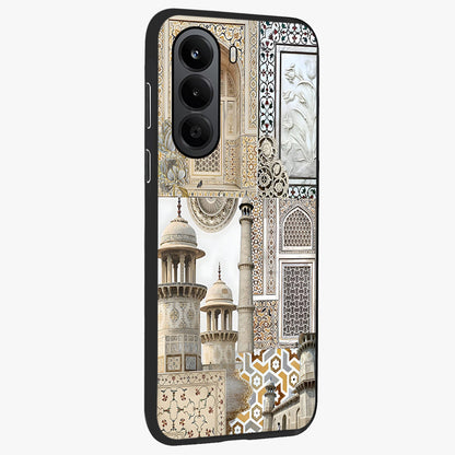 Mughal Marble Legacy Glass Case upright view showcasing ornate Mughal design with luxurious traditional theme.