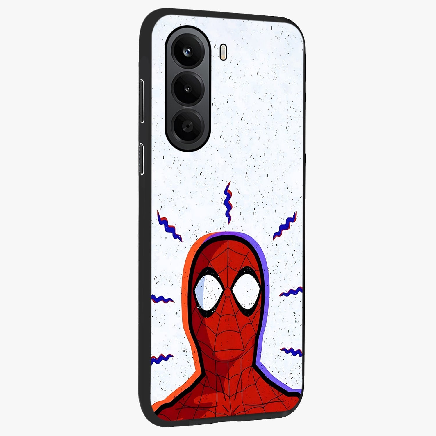 Omg Spiderman Glass Case upright view showcasing energetic superhero artwork with vibrant comic theme.