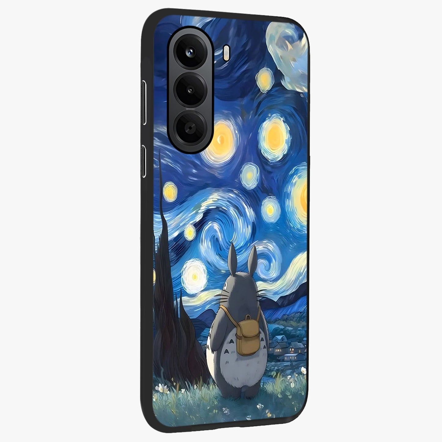 Totoro In Van Gogh Art Glass Case upright view showcasing creative character artwork with painterly artistic theme.