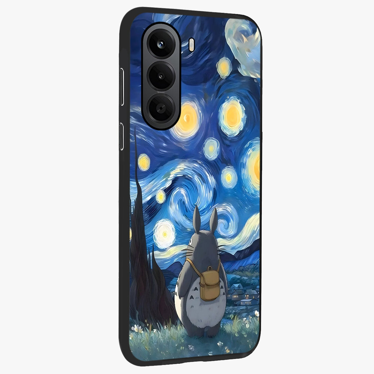 Totoro In Van Gogh Art Glass Case upright view showcasing creative character artwork with painterly artistic theme.