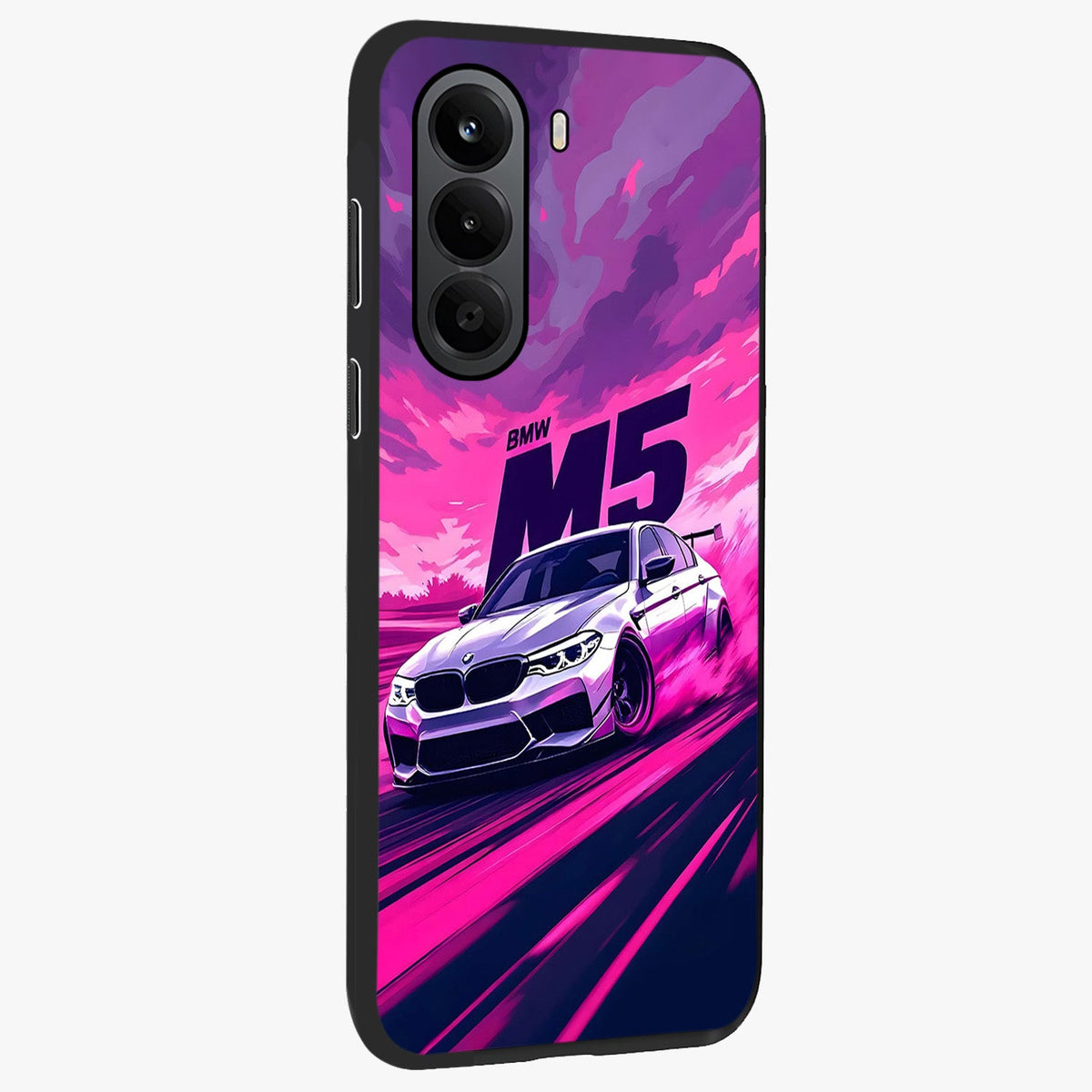Velocity Drift Pulse Glass Case upright view showcasing powerful racing artwork with energetic motorsport theme.