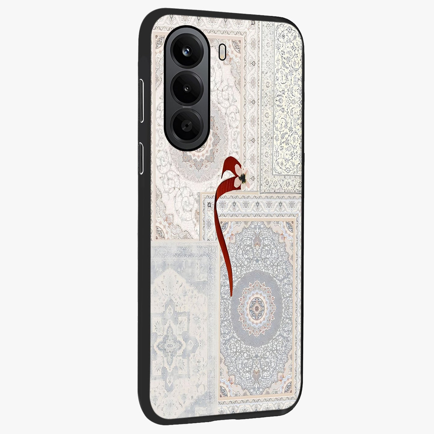 White Aesthetic Bow Glass Case upright view showcasing delicate ribbon bow artwork with cute minimalist theme.