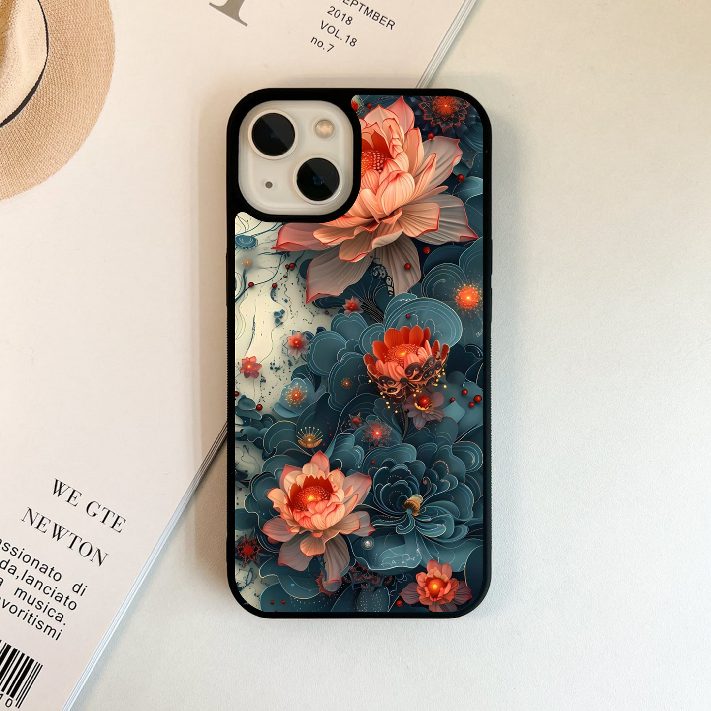 Aqua Lotus Bloom Glass Case