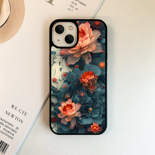 Aqua Lotus Bloom Glass Case