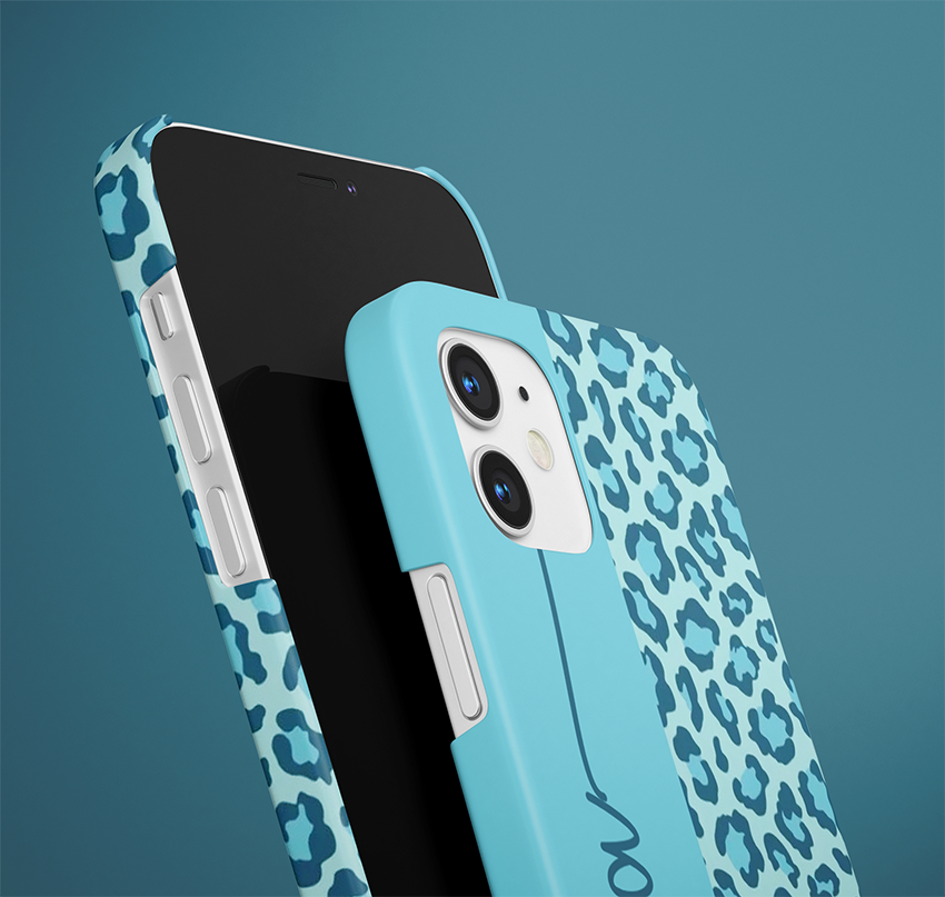 Blue Leopard with Custom Name Slim Case Cover With Same Design Holder