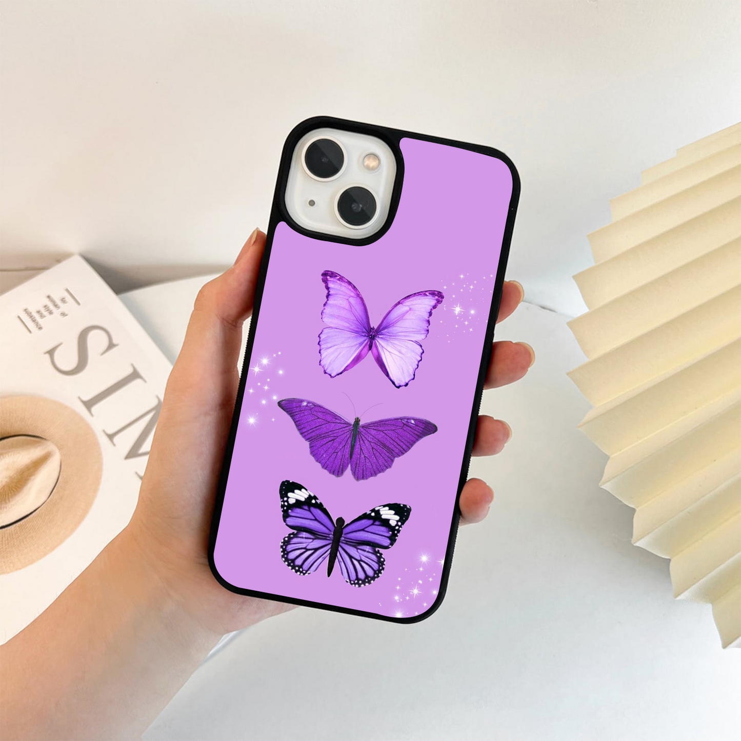 Purple Butterfly Glass Case