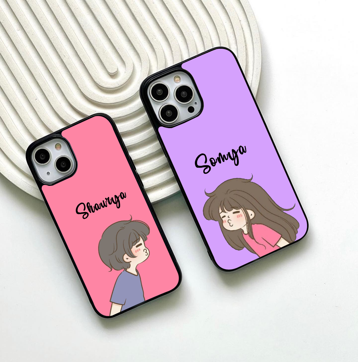 Matching Couple 3 Glass Case ( 2 FREE Keychains )