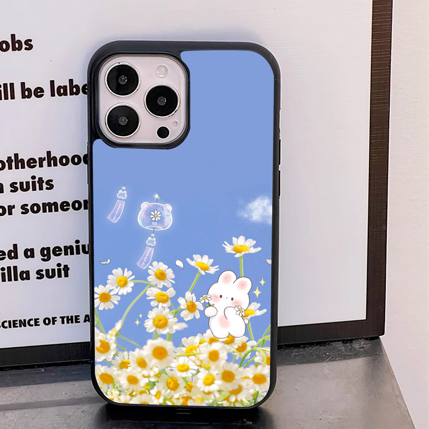 Cute Bunny Scenery With Flower Pattern Glass Case