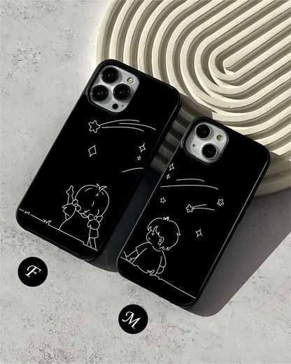 Line Art Couple Glass Case ( 2 FREE Keychains )