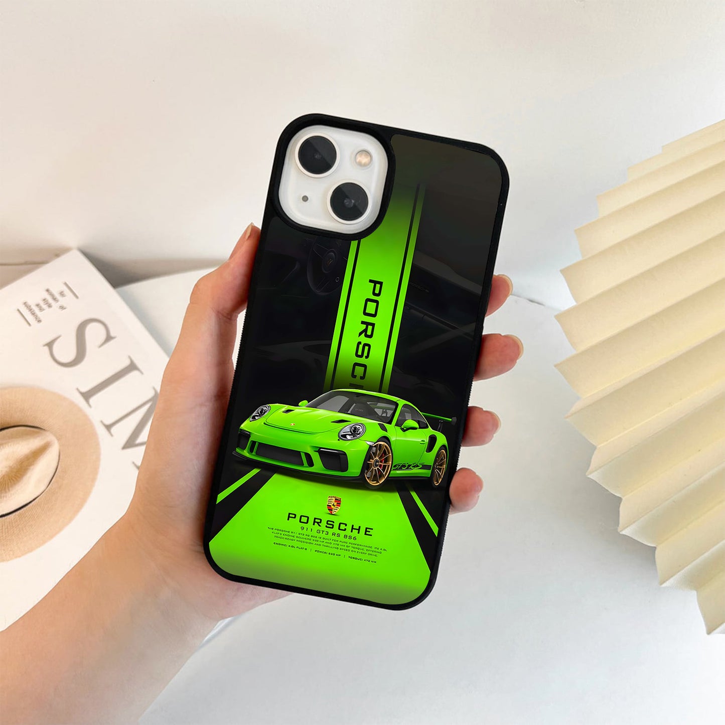 Porsche Neon Green Racer Glass Case