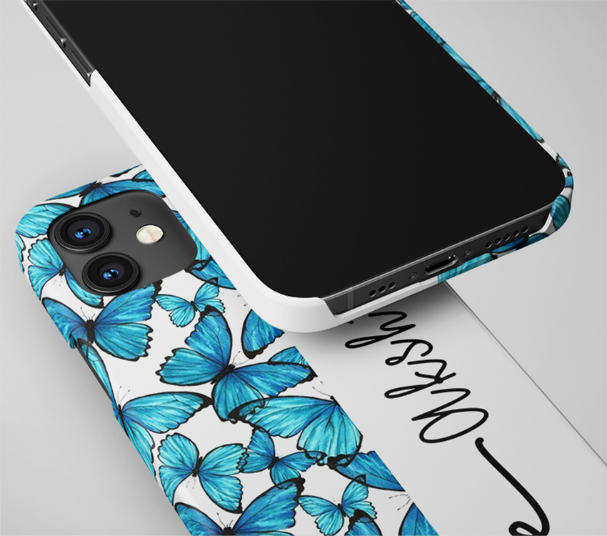 Blue Butterflies with Custom Name Slim Case Cover With Same Design Holder