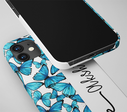 Blue Butterflies with Custom Name Slim Case Cover With Same Design Holder