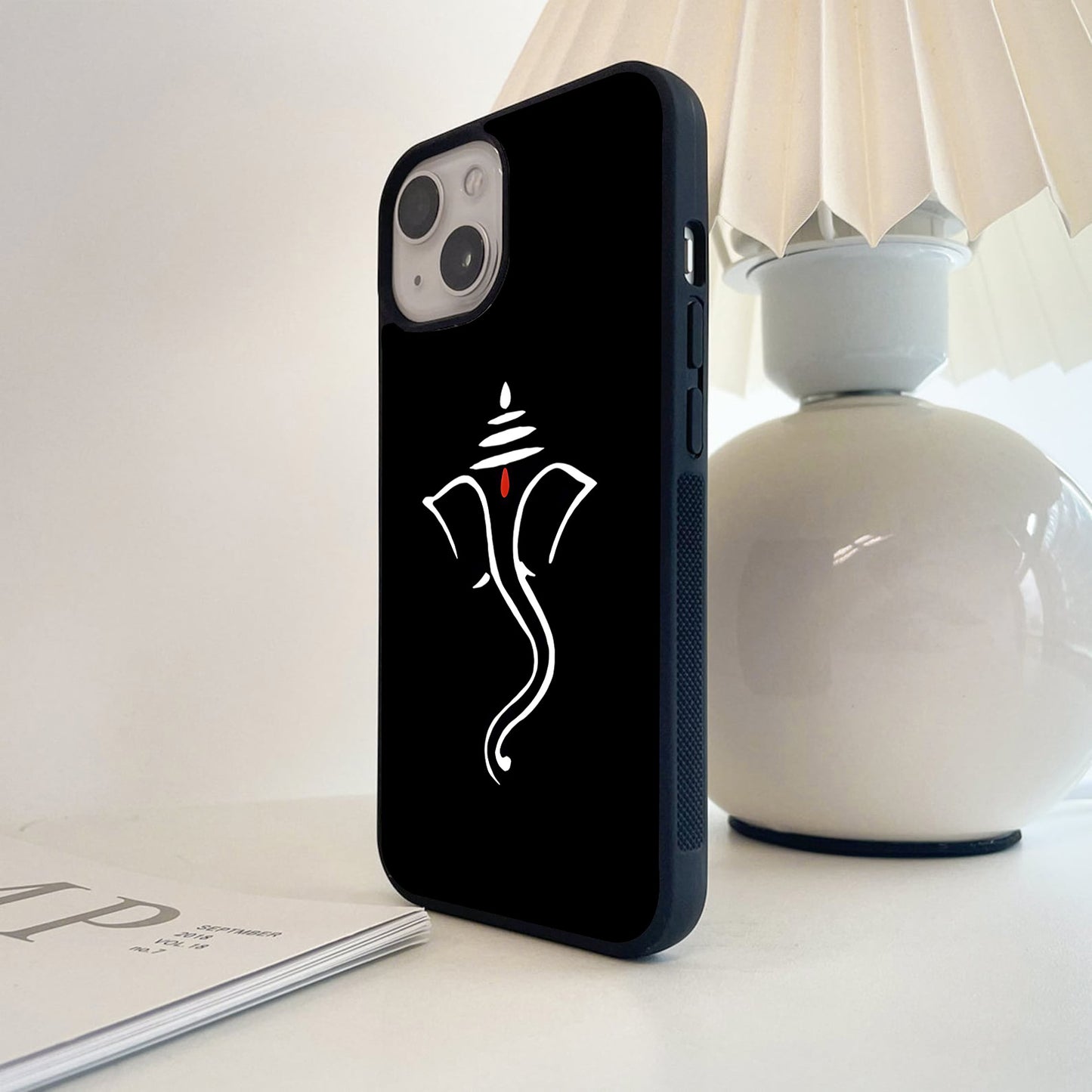 Black Ganesha Outline Glass Case
