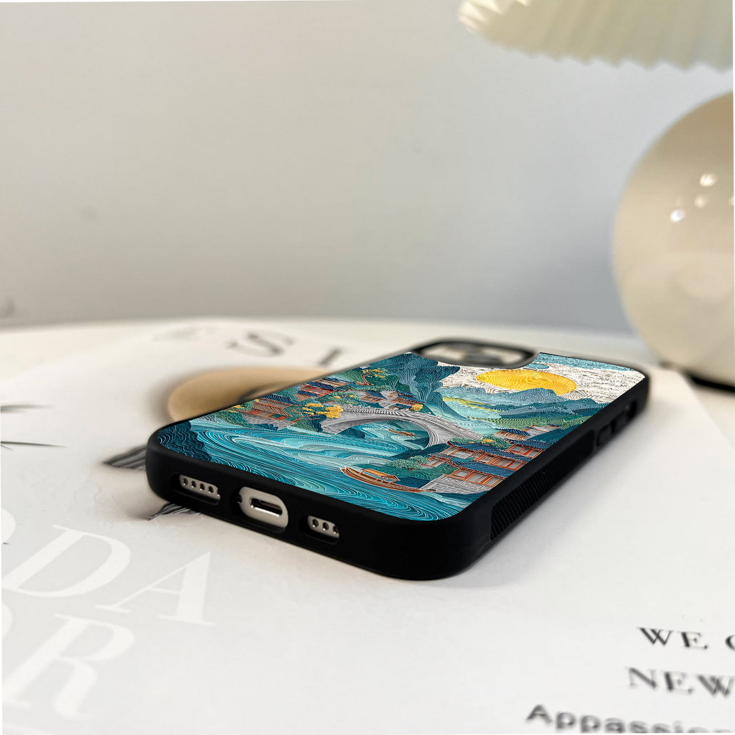 River, Bridge, and Mountains Glass Case