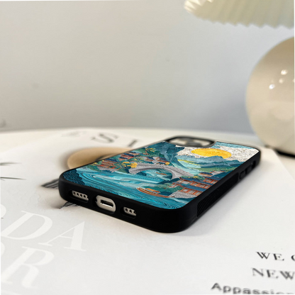 River, Bridge, and Mountains Glass Case