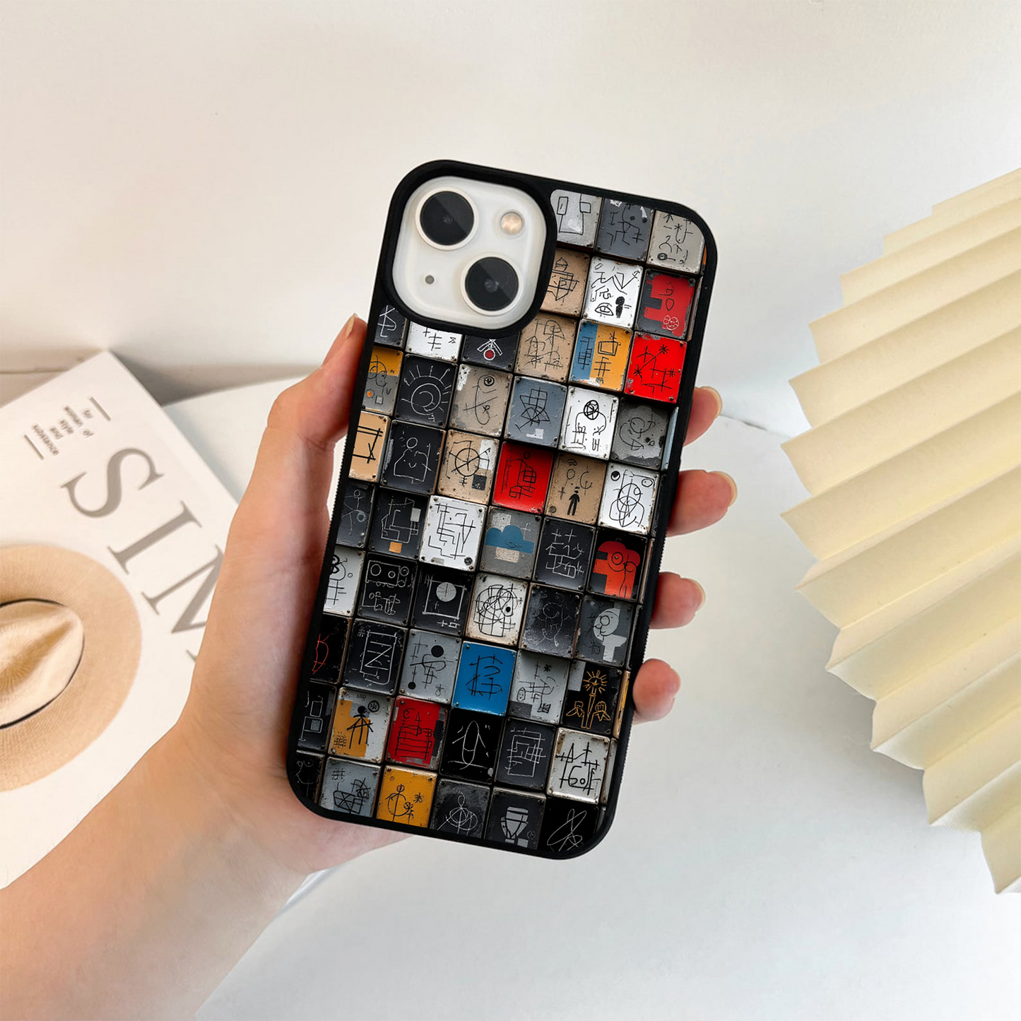 Abstract Grid Art Glass Case