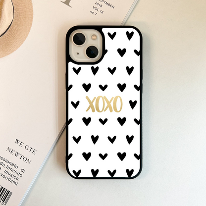 XOXO Black On White Heart Glass Case