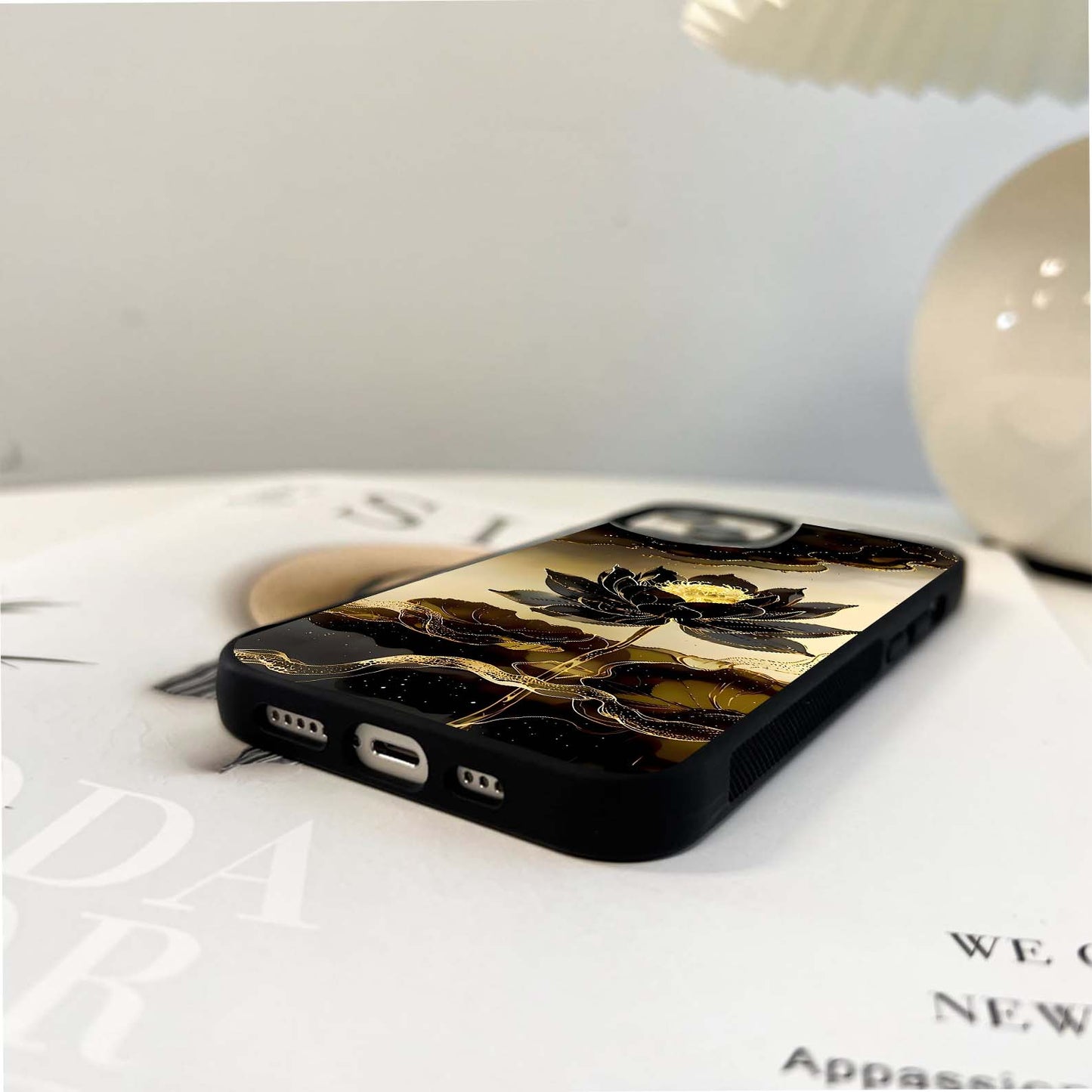 Golden Lotus Elegance Glass Case