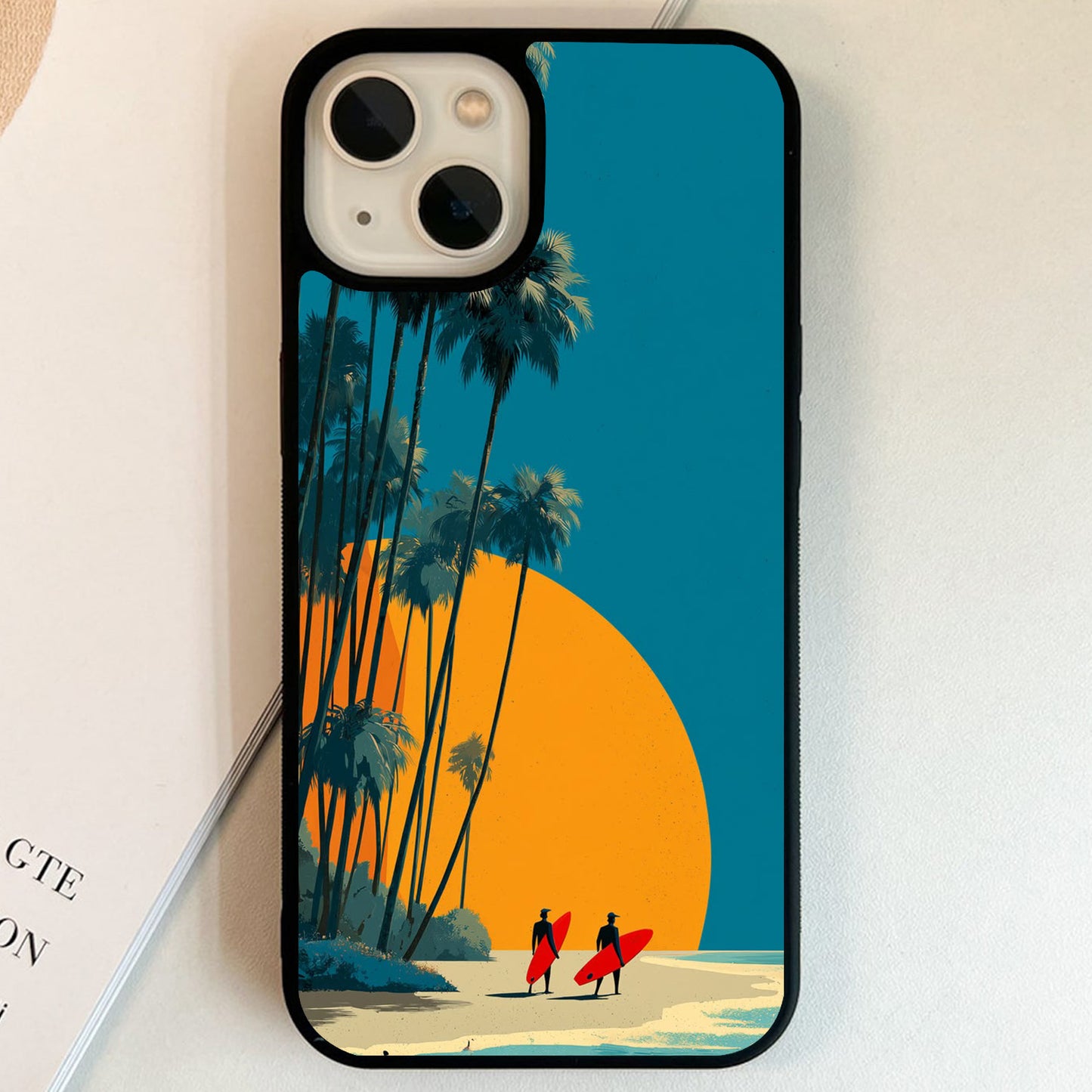 Retro Sunset Surfers Glass Case