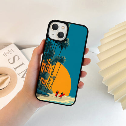 Retro Sunset Surfers Glass Case