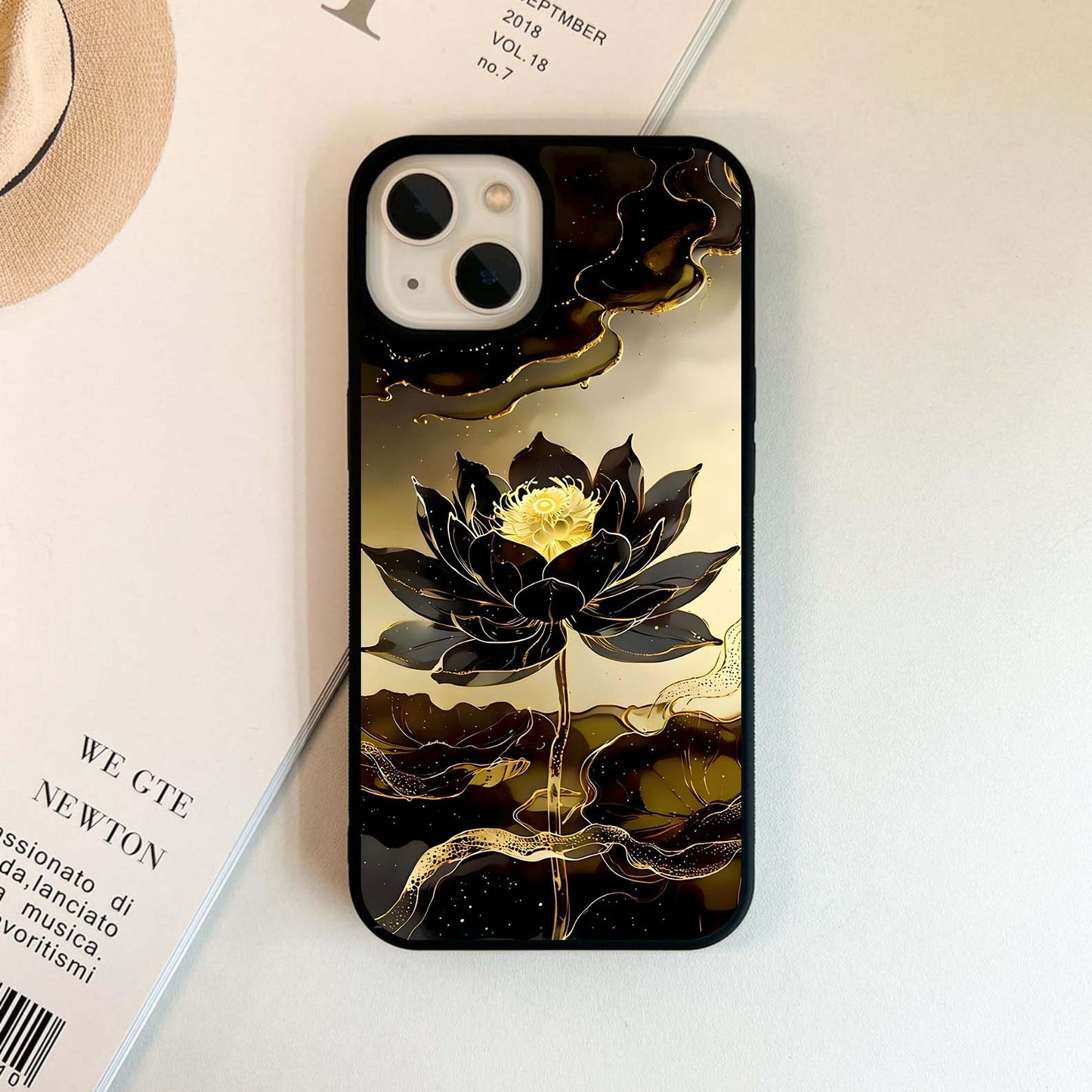 Golden Lotus Elegance Glass Case