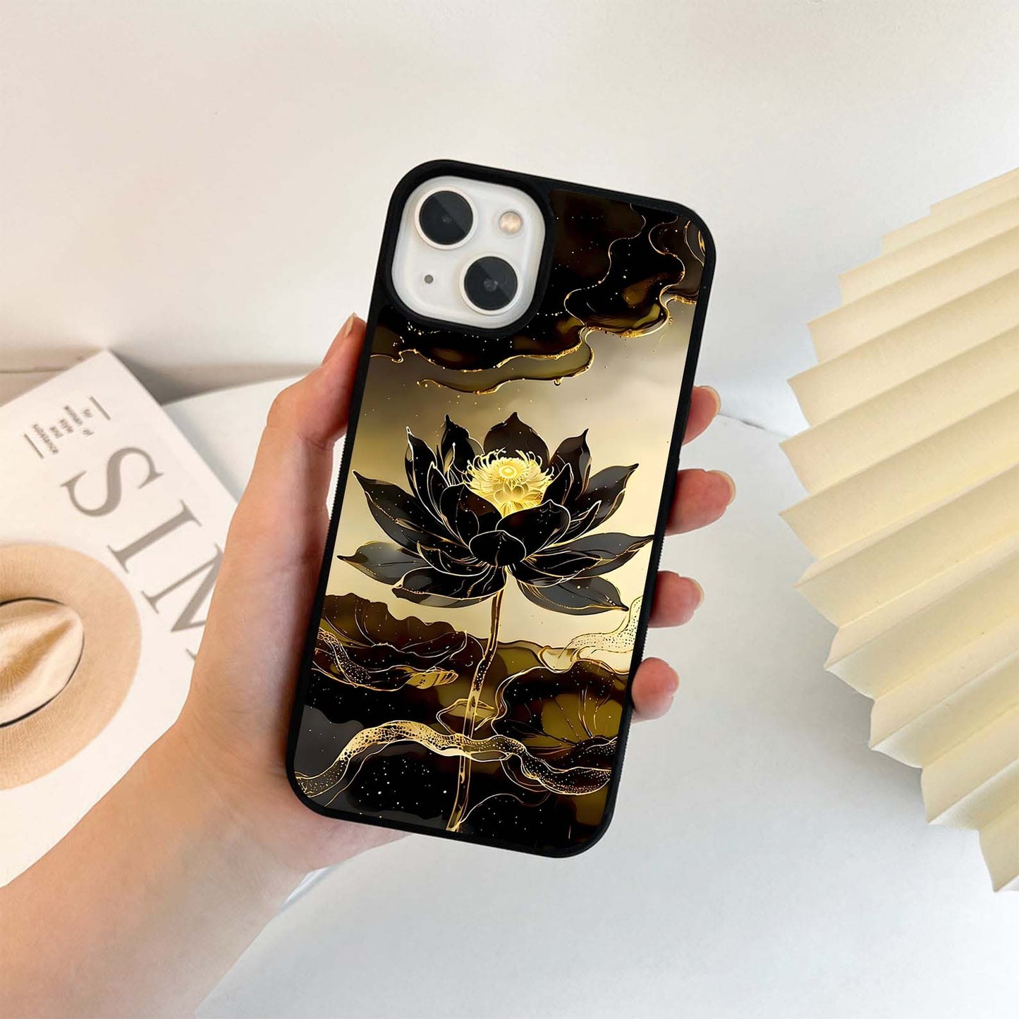 Golden Lotus Elegance Glass Case