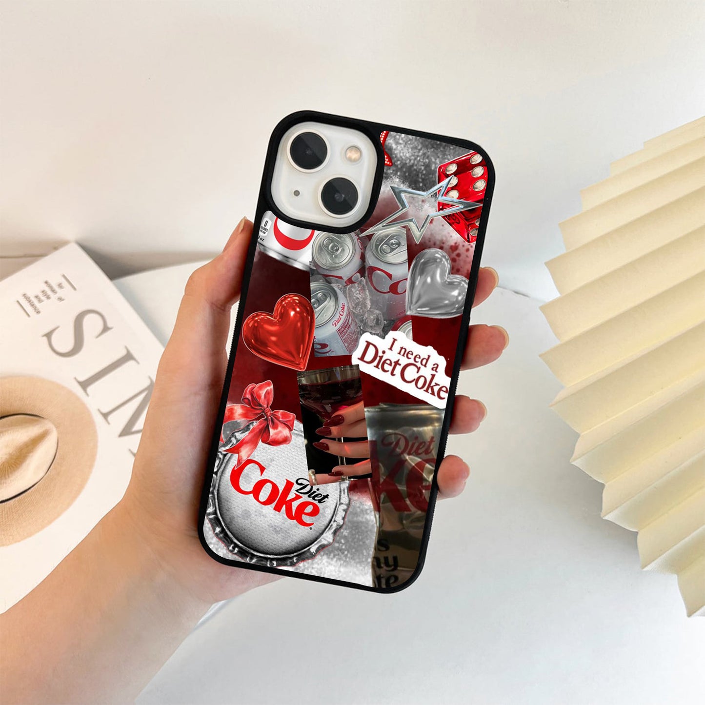 Diet Coke Silver Hearts Glass Case