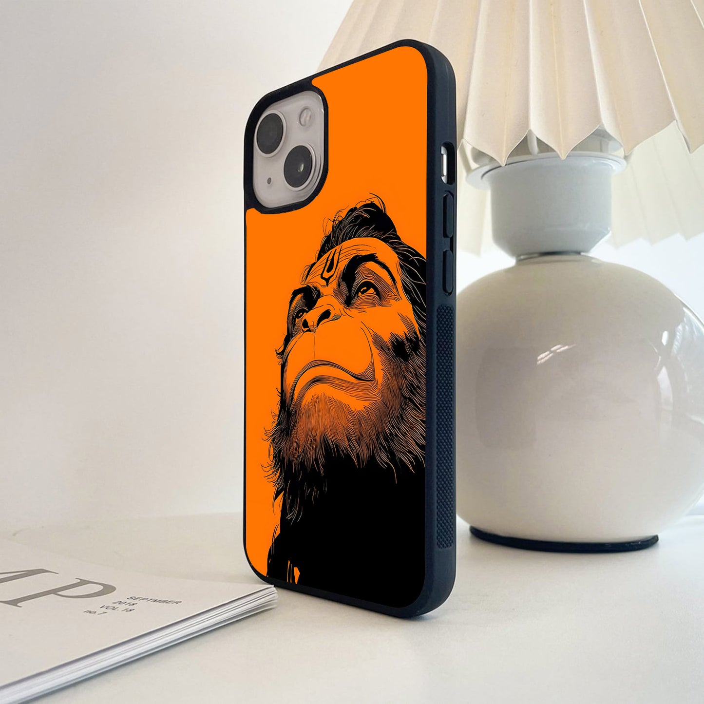 Orange Hanuman Powerful Glass Case