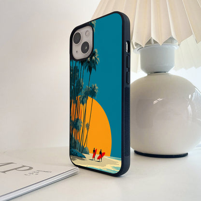 Retro Sunset Surfers Glass Case