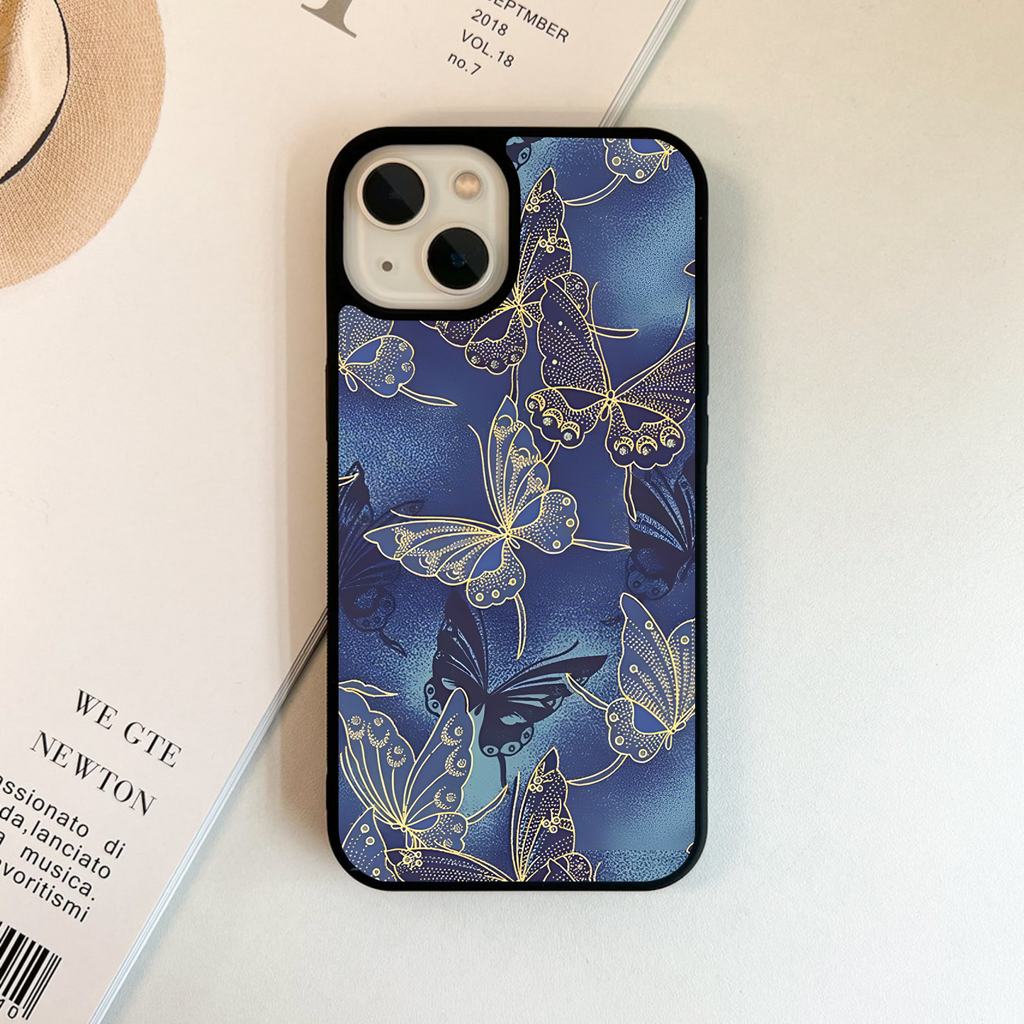 Butterfly Blue Gold Glass Case