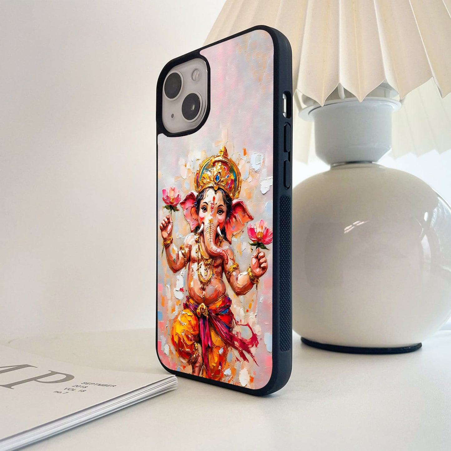 Colorful Lotus Ganesha Glass Case