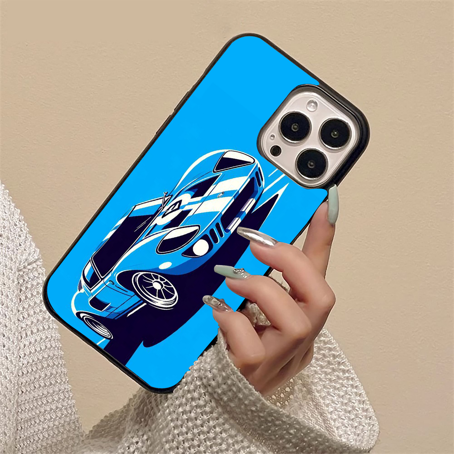 Racing Car Blue Glass Case
