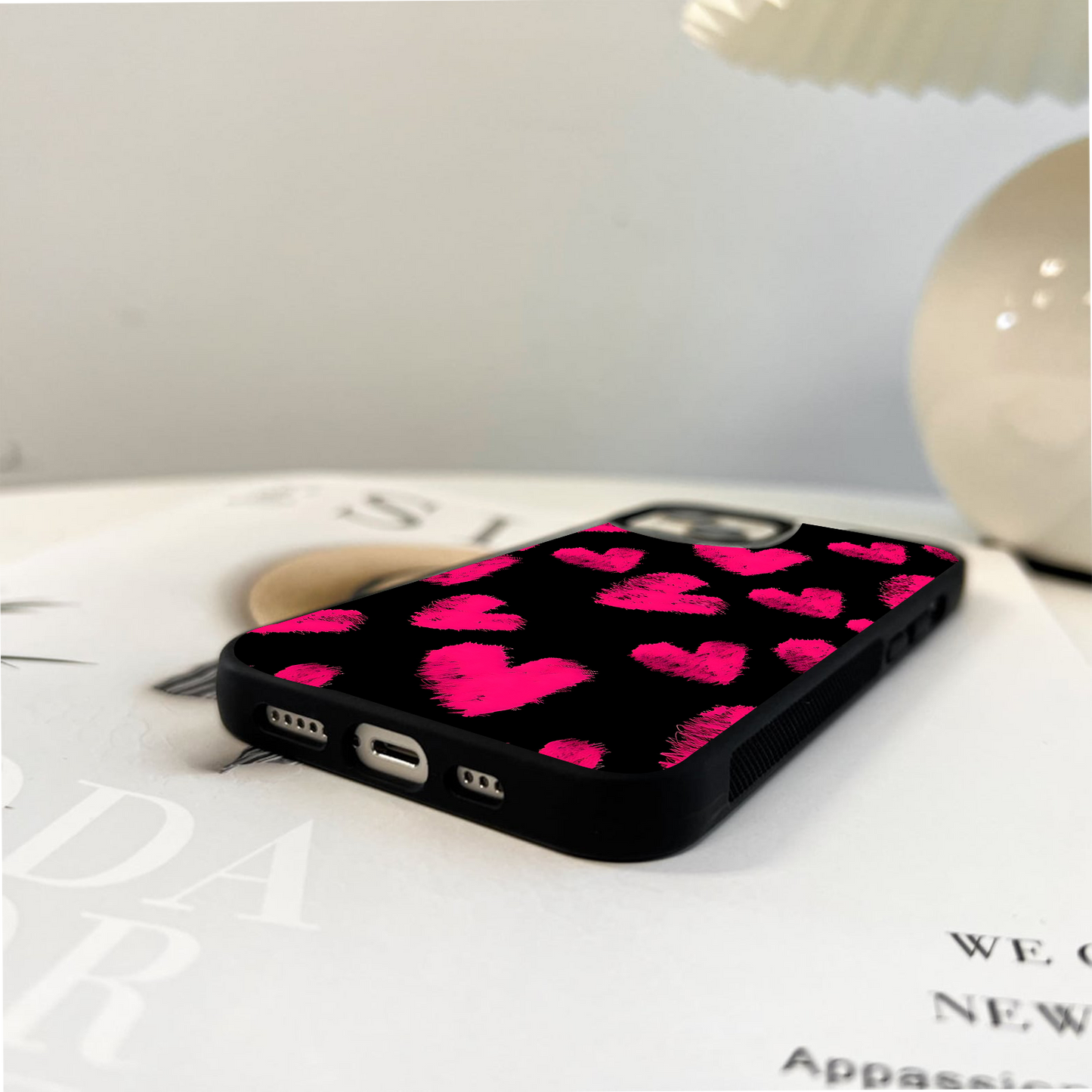 Asthetic Pink Heart Glass Case