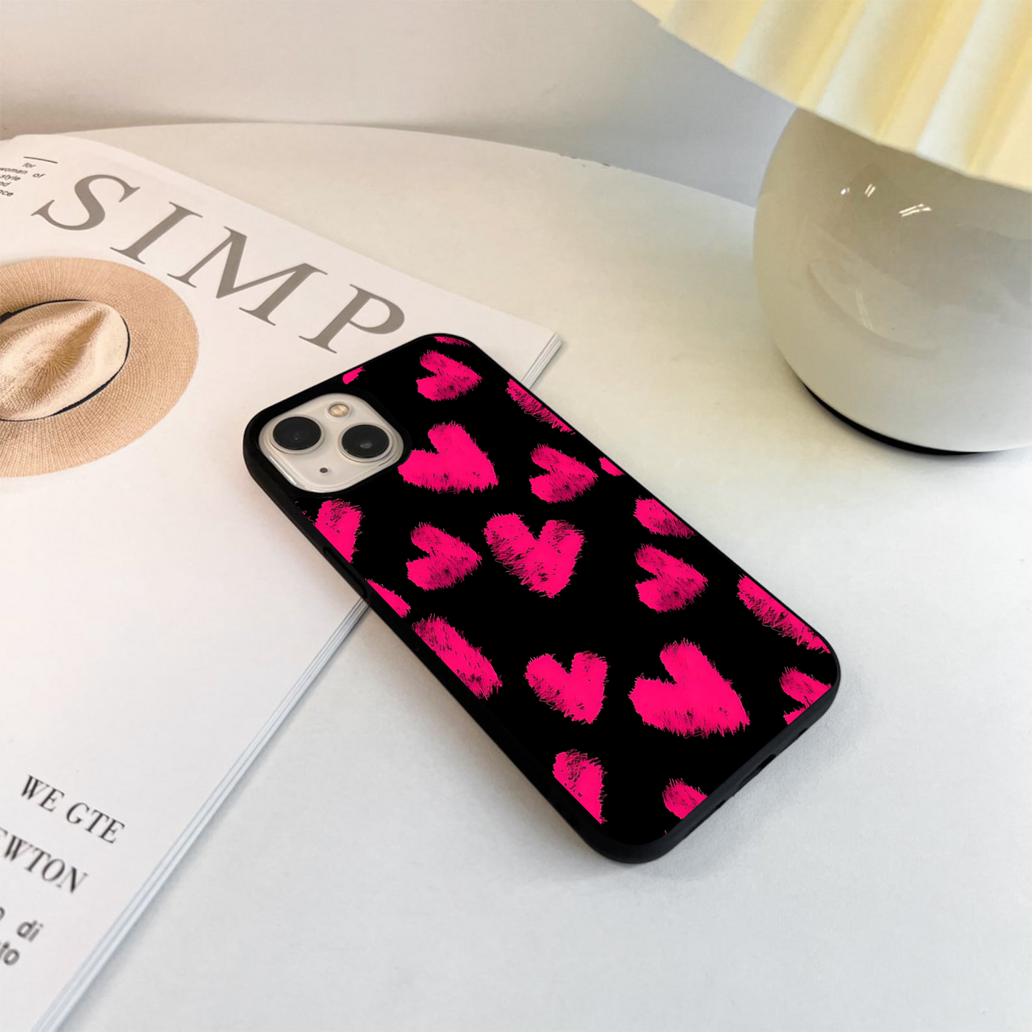 Asthetic Pink Heart Glass Case