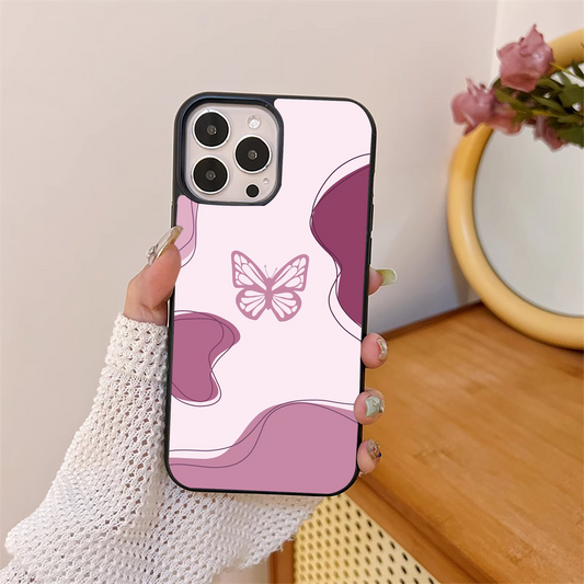 Aesthetic Pinkish Custom Name Butterfly Glass Case