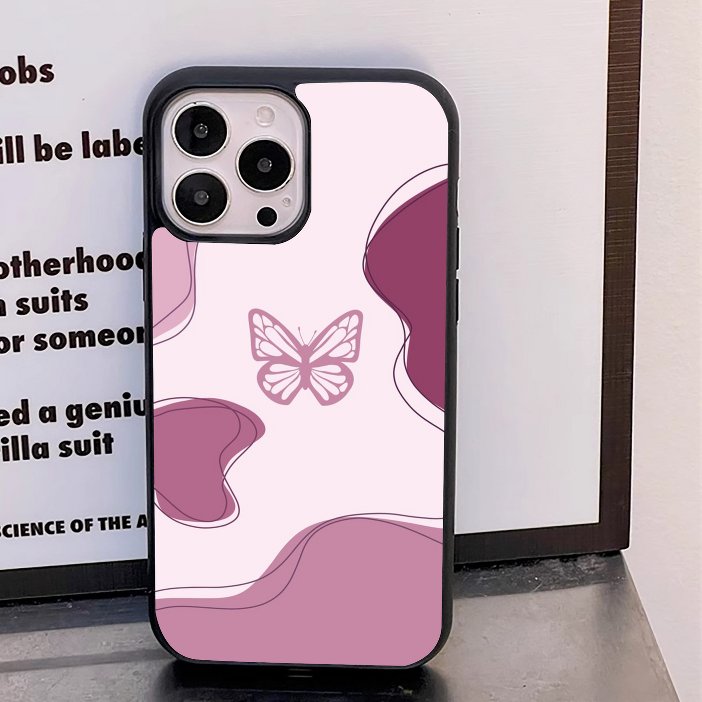 Aesthetic Pinkish Custom Name Butterfly Glass Case