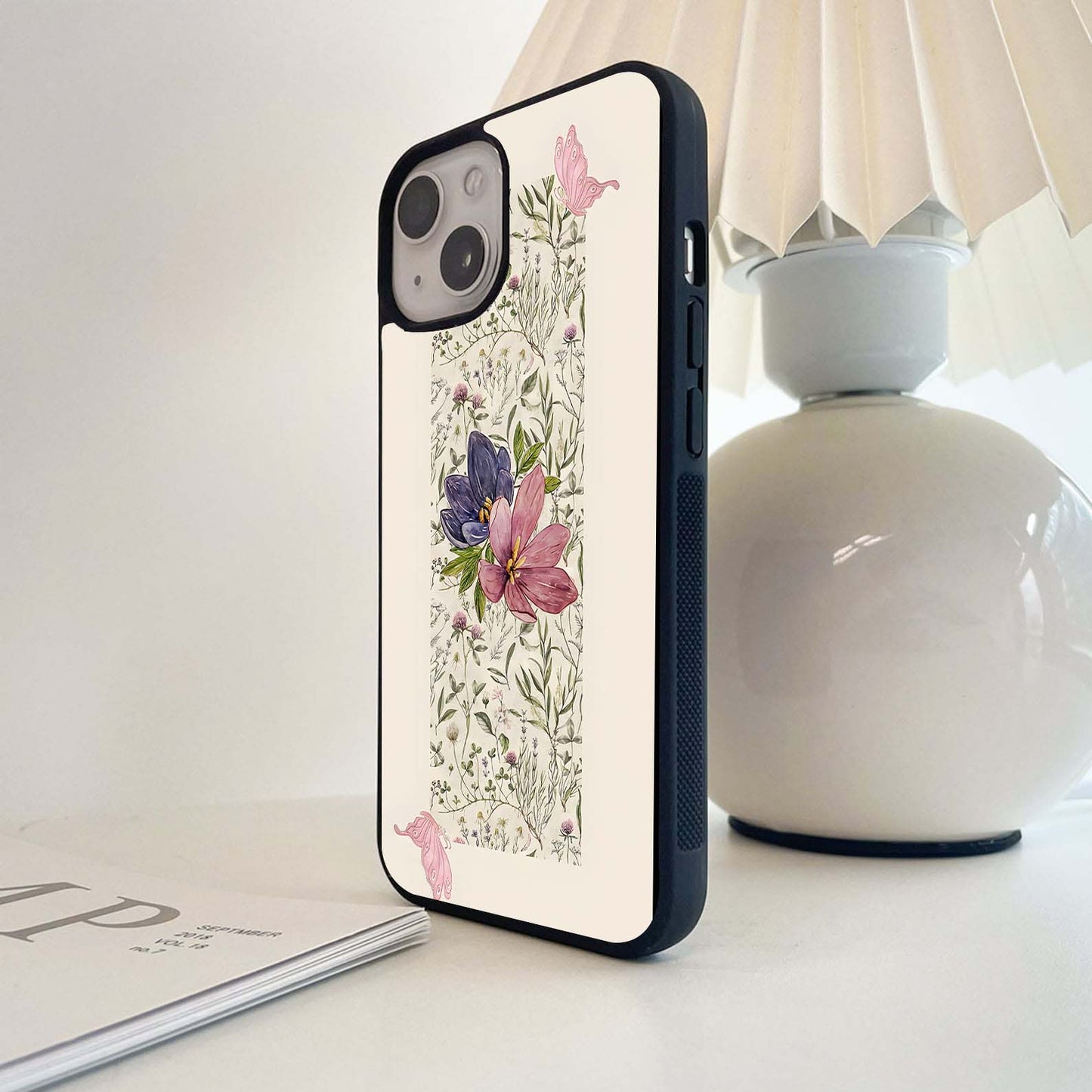 Butterfly Floral Garden Glass Case